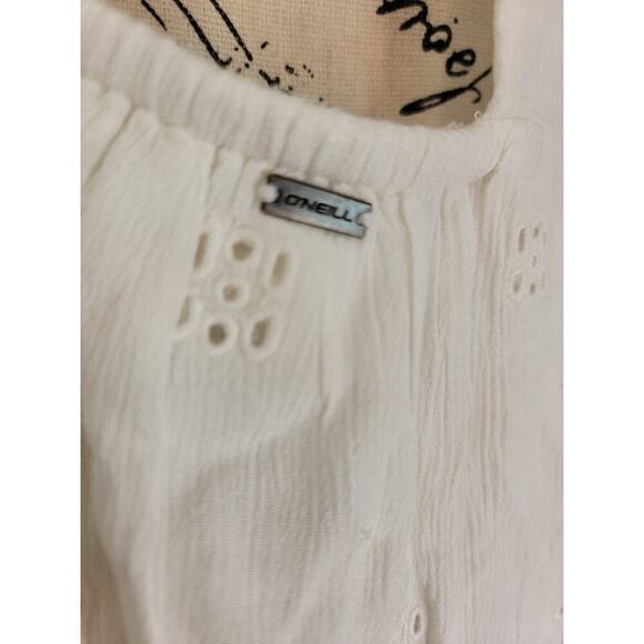 Oneill Babydoll Mini DressSz Medium Eyelet Lined Cottage Boho Beachy Vacation - Picture 7 of 11